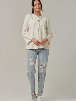 Jolie Moi Knitted Cardigan|Weekend Casuals-Button Bow Sleeve Knit Cardigan, Oatmeal