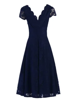 Jolie Moi Occasion Dresses|Signature Lace-Cap Sleeve Lace Prom Dress, Navy