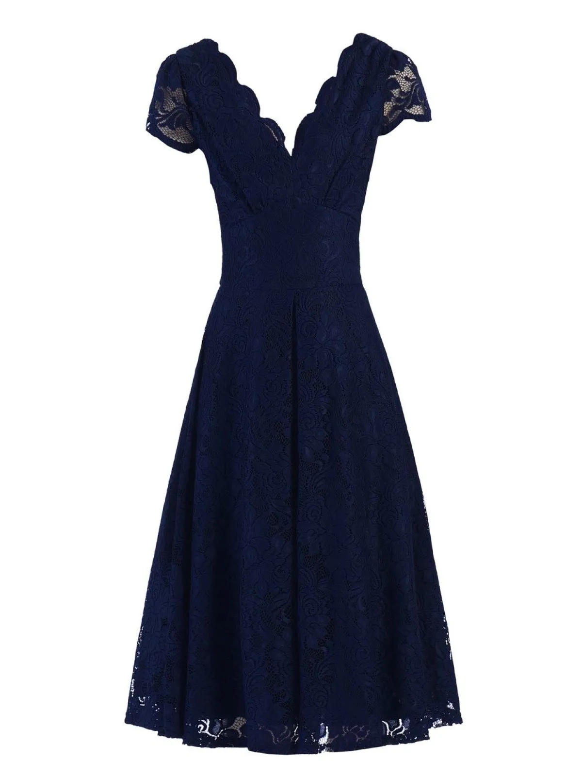 Jolie Moi Occasion Dresses|Signature Lace-Cap Sleeve Lace Prom Dress, Navy