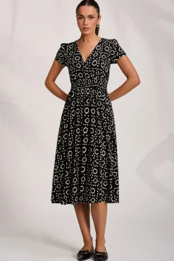 Jolie Moi Jersey Dresses|Weekend Casuals-Cap Sleeve Printed Jersey Midaxi Dress, Black Geo