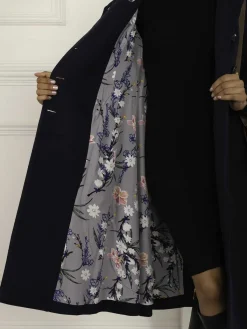 Jolie Moi Coats & Jackets-Caroline Asymmetric Button Coat, Navy