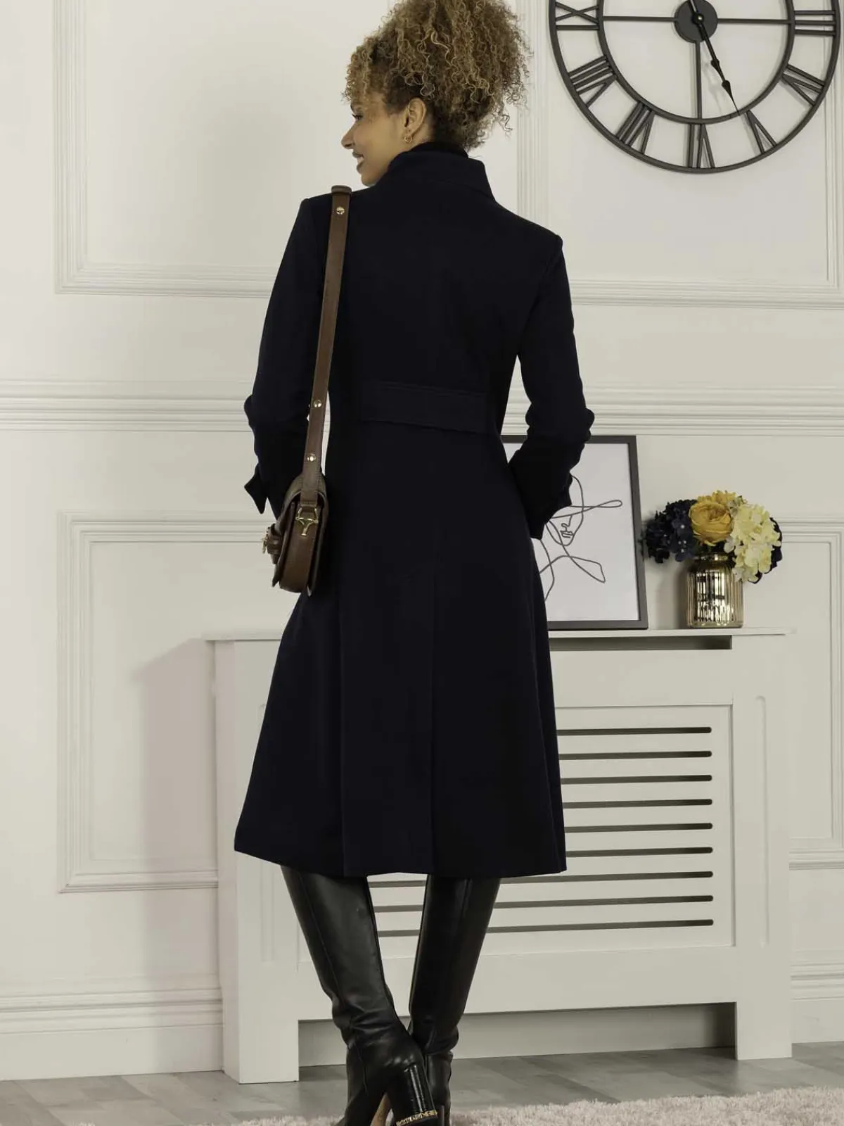 Jolie Moi Coats & Jackets-Caroline Asymmetric Button Coat, Navy