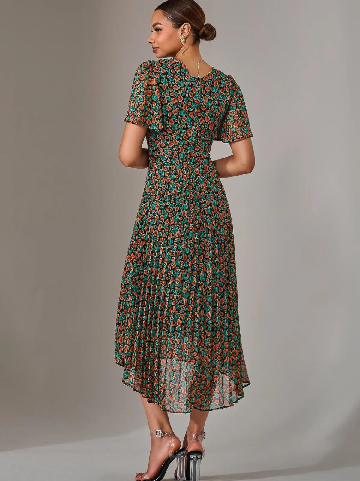 Jolie Moi Occasion Dresses|Floral Dresses-Charlotte Pleated Chiffon Midaxi Dress, Black Multi