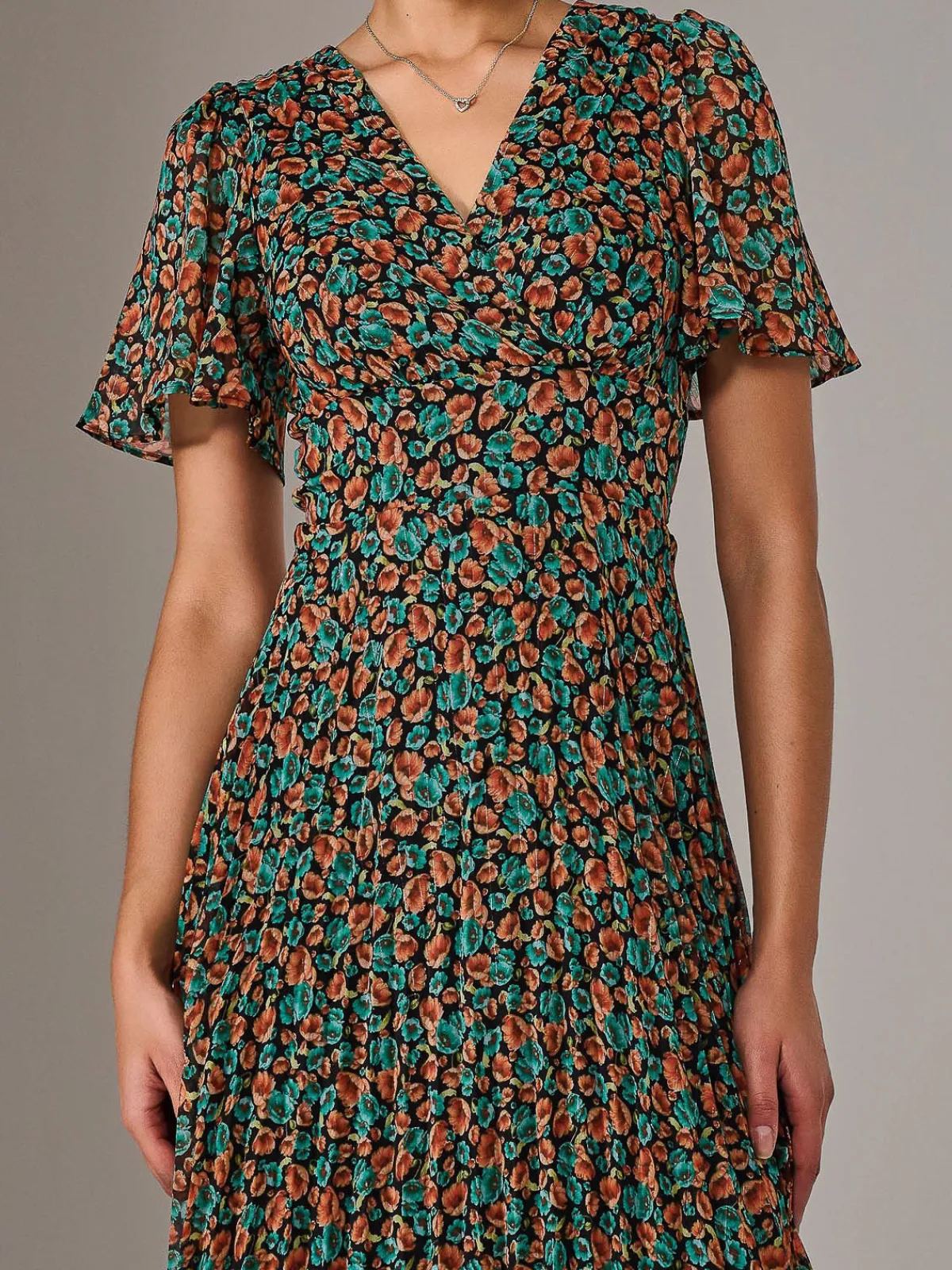 Jolie Moi Occasion Dresses|Floral Dresses-Charlotte Pleated Chiffon Midaxi Dress, Black Multi