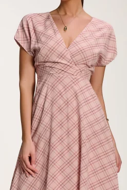 Jolie Moi Occasion Dresses|Printed Dresses-Check Print Maxi Dress, Pink Check