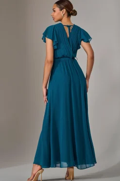 Jolie Moi Mother Of The Bride|Occasion Dresses-Chiffon Flutter Sleeve Maxi Dress, Teal