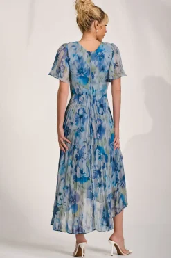 Jolie Moi Wedding Guest|Wedding Guest-Chiffon Pleated Maxi Dress, Blue Abstract