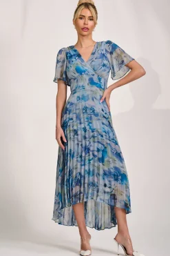 Jolie Moi Wedding Guest|Wedding Guest-Chiffon Pleated Maxi Dress, Blue Abstract