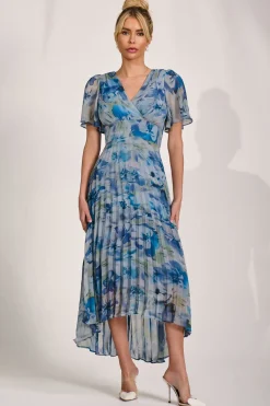 Jolie Moi Wedding Guest|Wedding Guest-Chiffon Pleated Maxi Dress, Blue Abstract