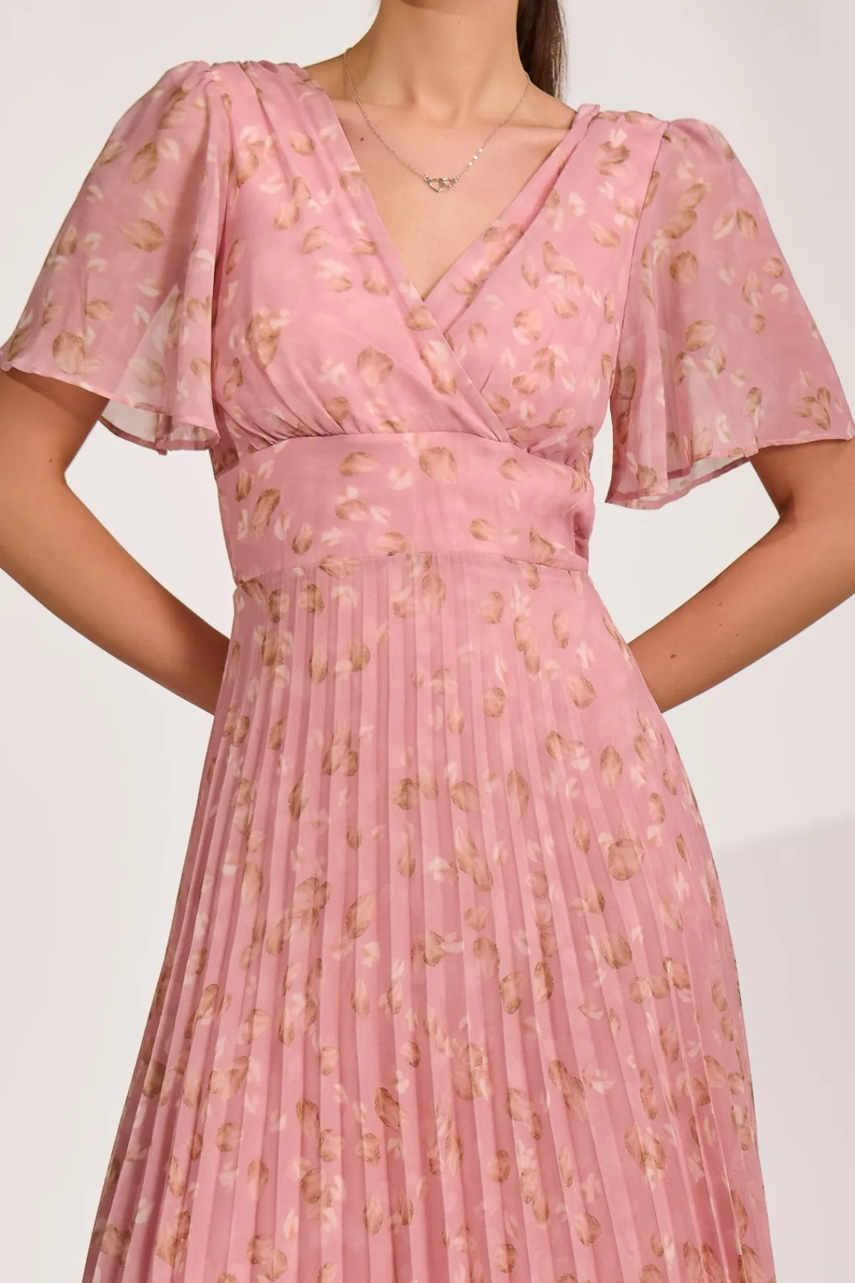 Jolie Moi Occasion Dresses|Wedding Guest-Chiffon Pleated Maxi Dress, Dusty Pink