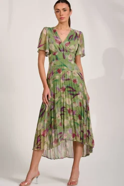 Jolie Moi Wedding Guest|Wedding Guest-Chiffon Pleated Maxi Dress, Green Multi