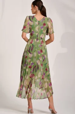 Jolie Moi Wedding Guest|Wedding Guest-Chiffon Pleated Maxi Dress, Green Multi