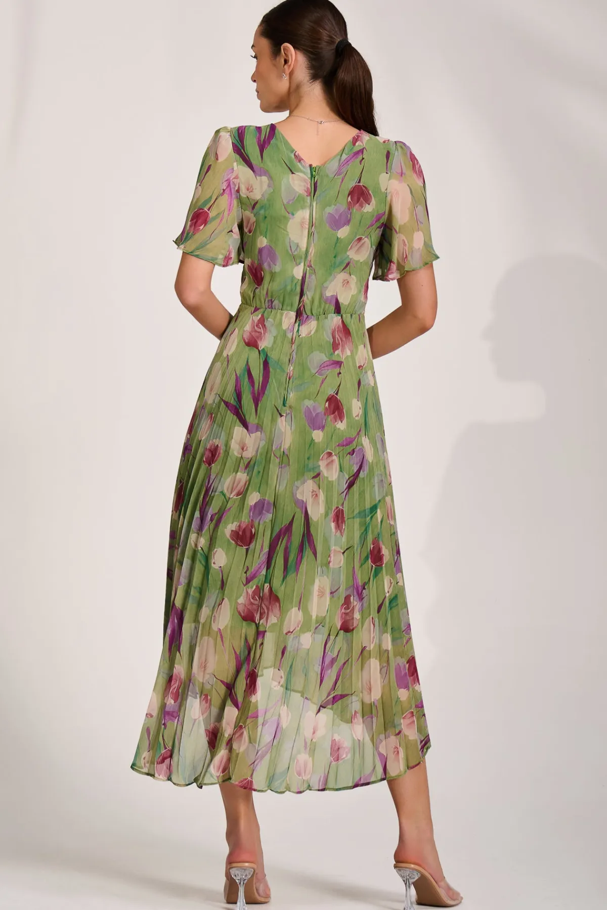 Jolie Moi Wedding Guest|Wedding Guest-Chiffon Pleated Maxi Dress, Green Multi