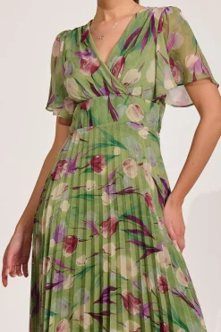 Jolie Moi Wedding Guest|Wedding Guest-Chiffon Pleated Maxi Dress, Green Multi