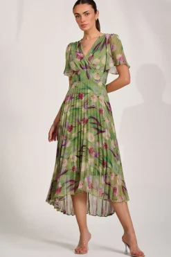 Jolie Moi Wedding Guest|Wedding Guest-Chiffon Pleated Maxi Dress, Green Multi