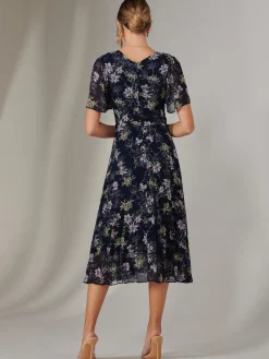 Jolie Moi Occasion Dresses|Floral Dresses-Chiffon Pleated Wrap Midaxi Dress, Multi Floral