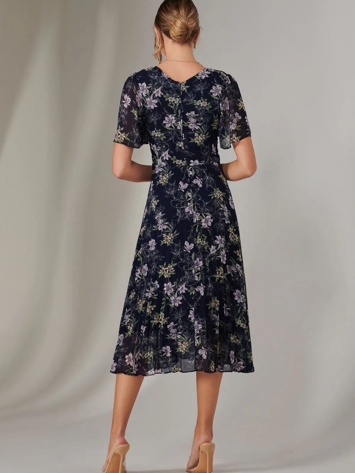 Jolie Moi Occasion Dresses|Floral Dresses-Chiffon Pleated Wrap Midaxi Dress, Multi Floral