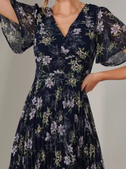Jolie Moi Occasion Dresses|Floral Dresses-Chiffon Pleated Wrap Midaxi Dress, Multi Floral