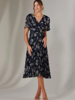 Jolie Moi Occasion Dresses|Floral Dresses-Chiffon Pleated Wrap Midaxi Dress, Multi Floral