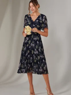 Jolie Moi Occasion Dresses|Floral Dresses-Chiffon Pleated Wrap Midaxi Dress, Multi Floral