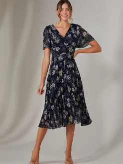 Jolie Moi Occasion Dresses|Floral Dresses-Chiffon Pleated Wrap Midaxi Dress, Multi Floral