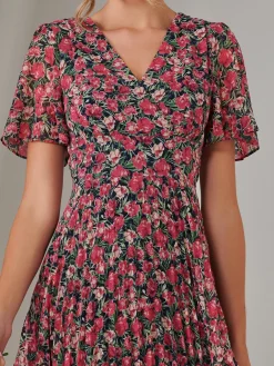 Jolie Moi Occasion Dresses|Floral Dresses-Chiffon Pleated Wrap Midaxi Dress, Pink Floral