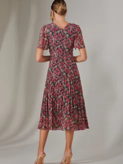 Jolie Moi Occasion Dresses|Floral Dresses-Chiffon Pleated Wrap Midaxi Dress, Pink Floral