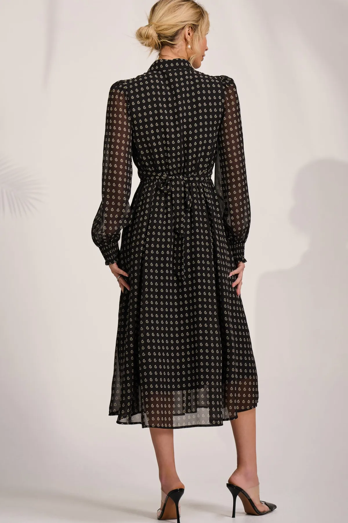 Jolie Moi Occasion Dresses|Party Dresses-Chiffon Print Ruffled Shirt Dress, Black Paisley