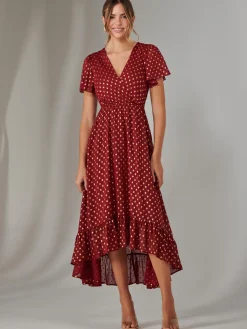Jolie Moi Occasion Dresses|Party Dresses-Chiffon Short Sleeve Midaxi Dress, Burgundy