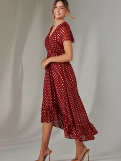 Jolie Moi Occasion Dresses|Party Dresses-Chiffon Short Sleeve Midaxi Dress, Burgundy