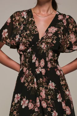 Jolie Moi Floral Dresses|Midi Dresses-Chiffon Tie Back Detail Midi Dress, Black Floral