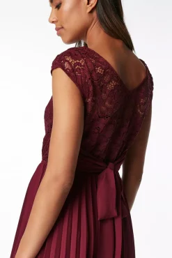 Jolie Moi Occasion Dresses|Mother Of The Bride-Cindy Lace Bodice Pleated Dress, Burgundy