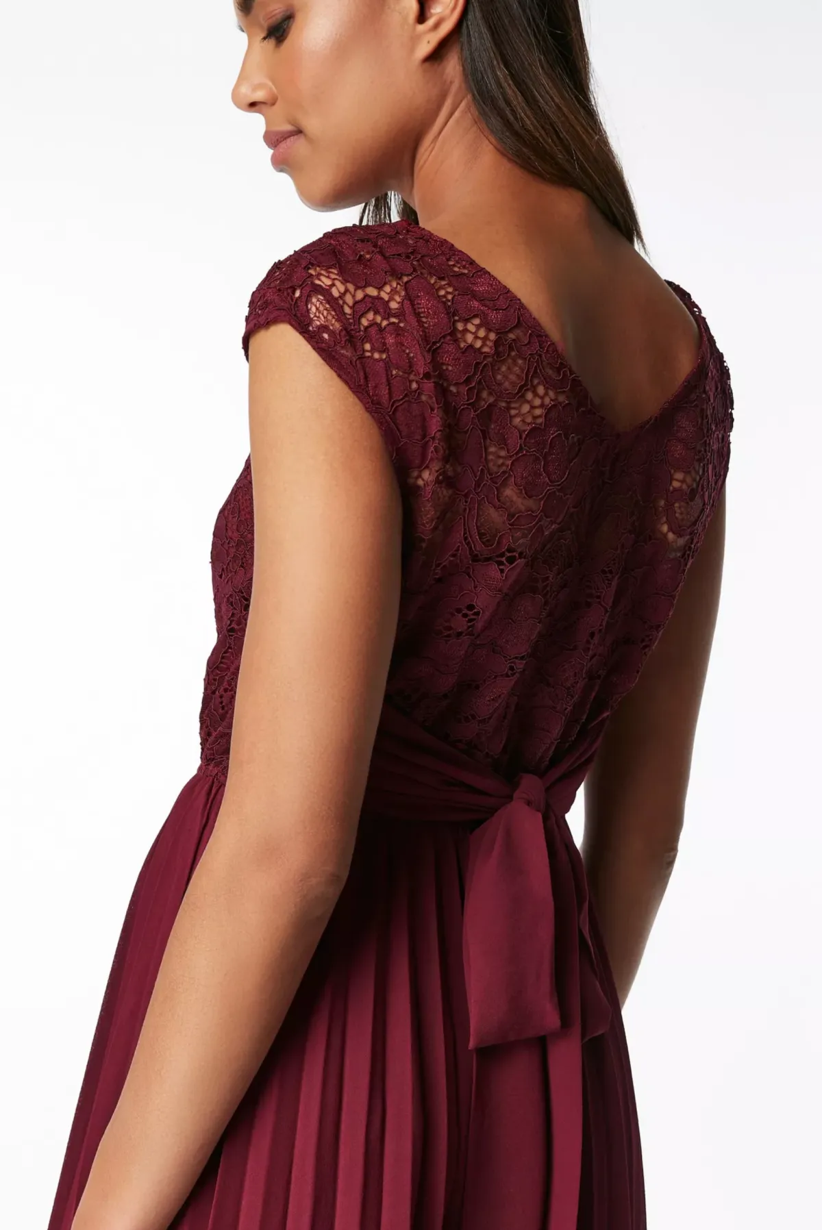 Jolie Moi Occasion Dresses|Mother Of The Bride-Cindy Lace Bodice Pleated Dress, Burgundy