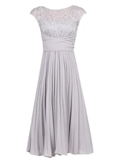 Jolie Moi Occasion Dresses|Mother Of The Bride-Cindy Lace Bodice Pleated Dress, Silver Grey