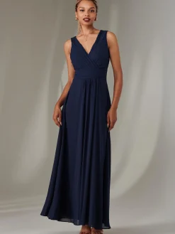 Jolie Moi Occasion Dresses|Maxi Dresses-Cora Sleeveless Chiffon Maxi Dress, Navy