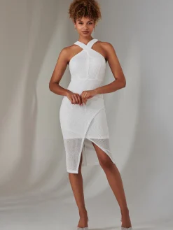 Jolie Moi Occasion Dresses|Party Dresses-Cross Neck Slit Bodycon Dress, White