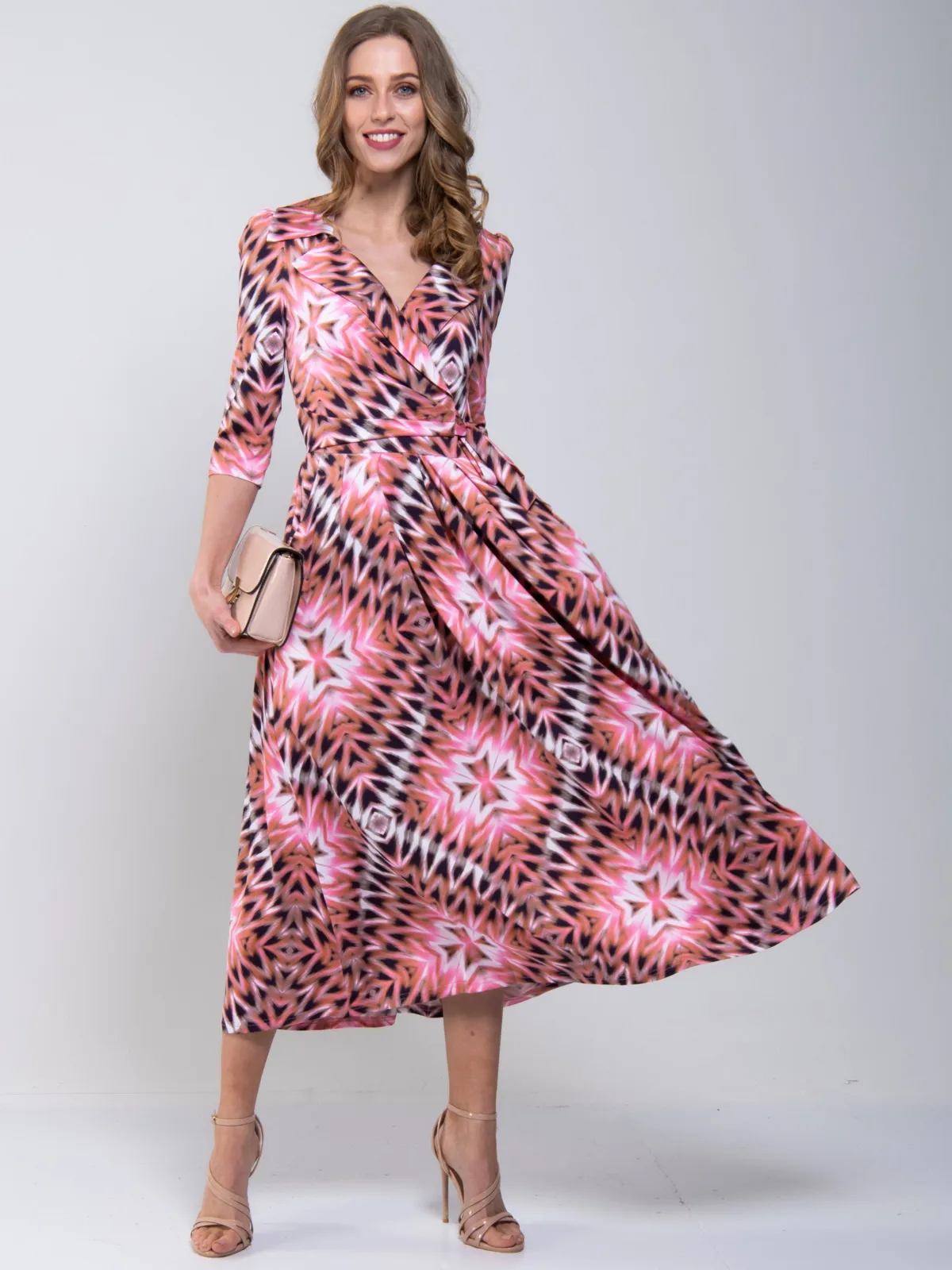 Jolie Moi Occasion Dresses|Maxi Dresses-Cross Over Tie Waist Maxi Dress, Pink Multi