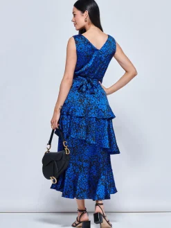 Jolie Moi Occasion Dresses|Weekend Casuals-Della Crepe Frill Hem Maxi Dress, Blue Leopard