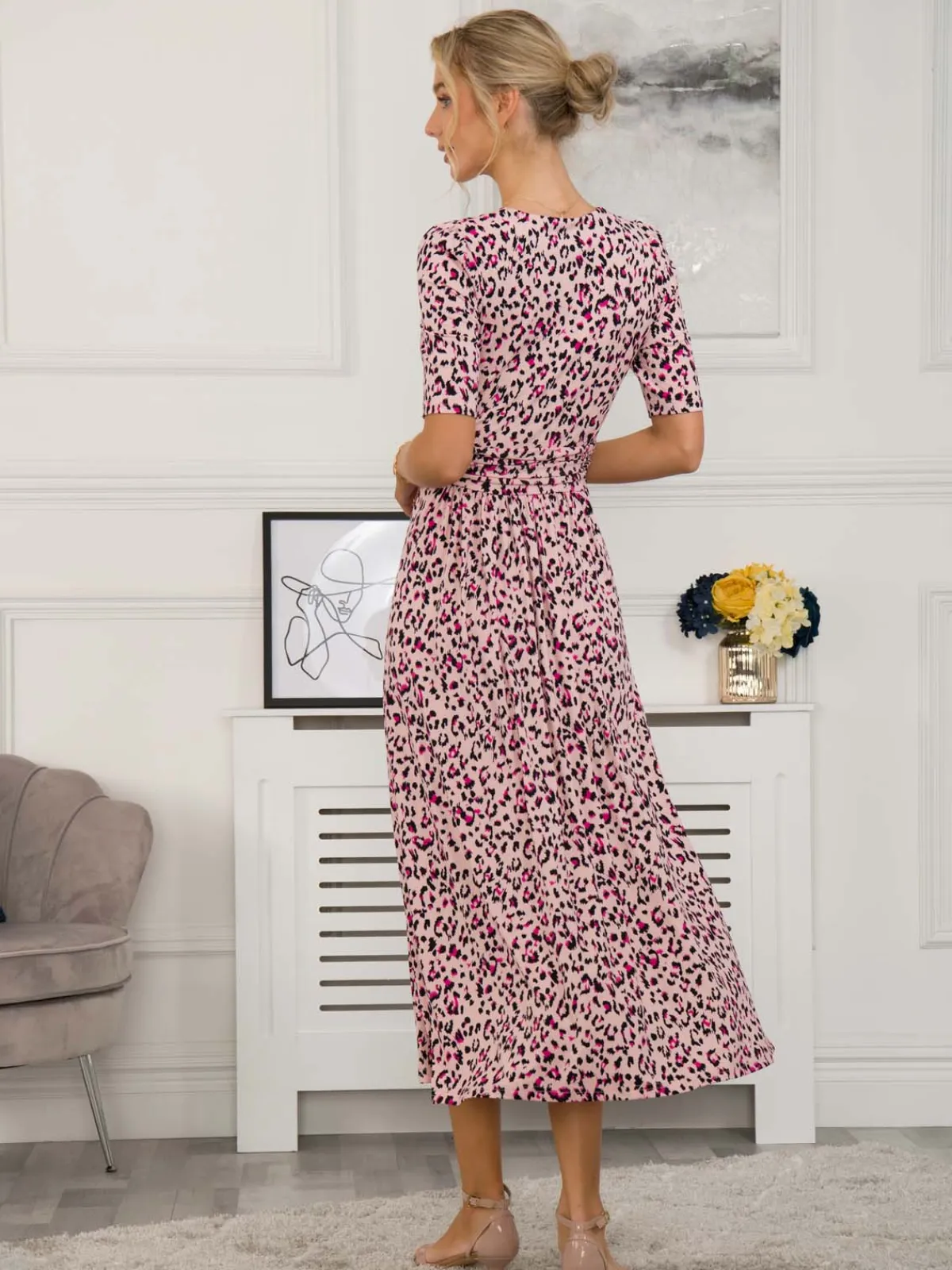 Jolie Moi Occasion Dresses|Weekend Casuals-Denise Wrap Maxi Dress, Pink Animal