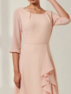 Jolie Moi Occasion Dresses|Party Dresses-Diamante Embellished Chiffon Midi Dress, Nude