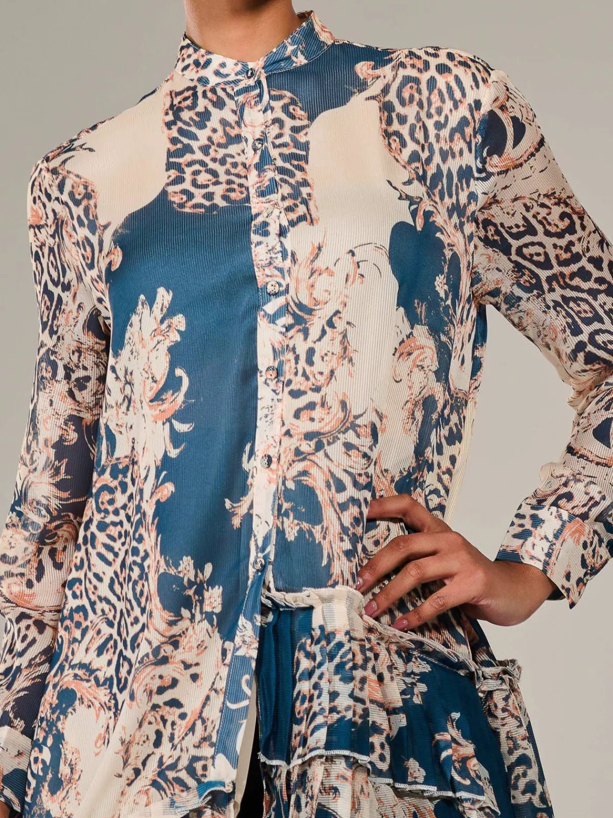 Jolie Moi Animal Print Dresses|Weekend Casuals-Dipped Hem Shirt Midi Dress, Teal Animal