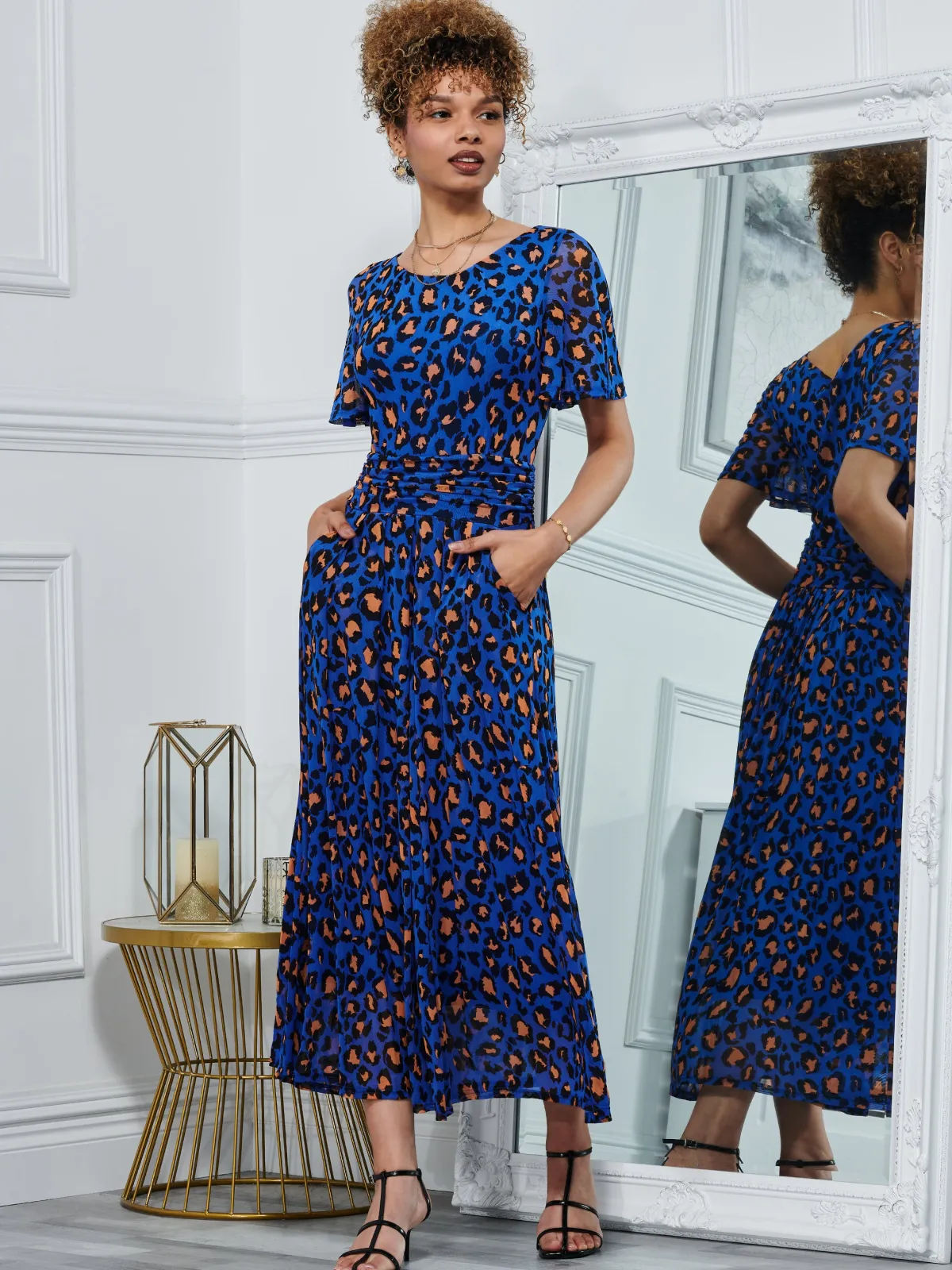 Jolie Moi Occasion Dresses|Weekend Casuals-Dorothy 3/4 Sleeve Maxi Dress, Blue Animal