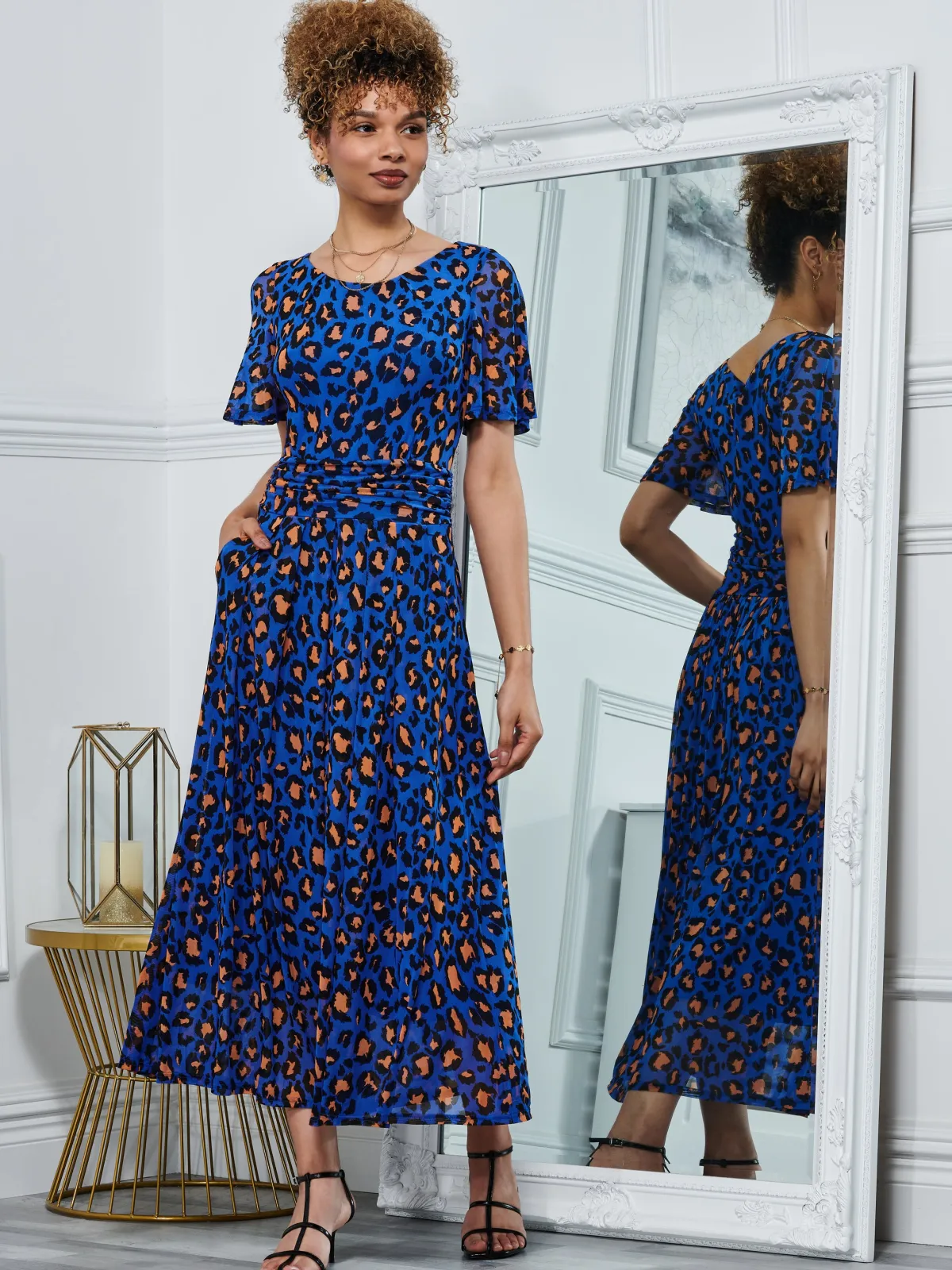 Jolie Moi Occasion Dresses|Weekend Casuals-Dorothy 3/4 Sleeve Maxi Dress, Blue Animal