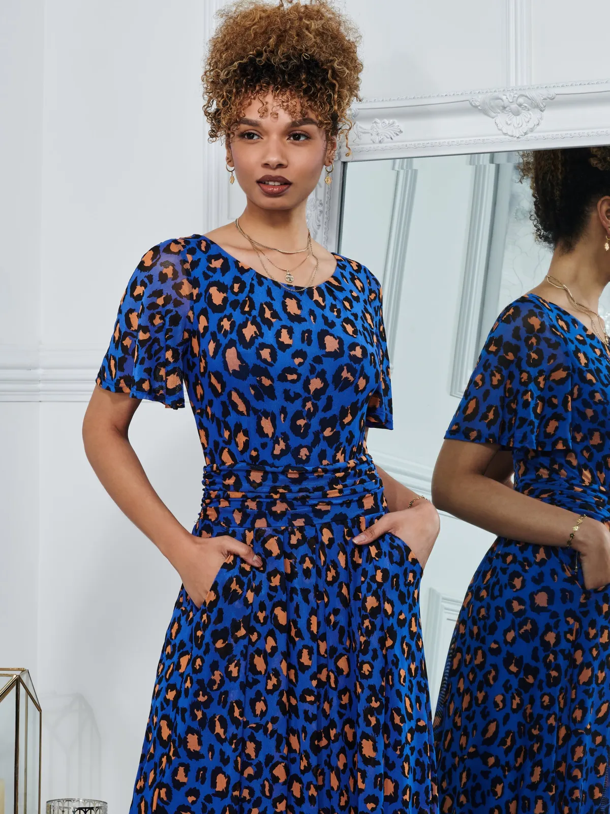 Jolie Moi Occasion Dresses|Weekend Casuals-Dorothy 3/4 Sleeve Maxi Dress, Blue Animal