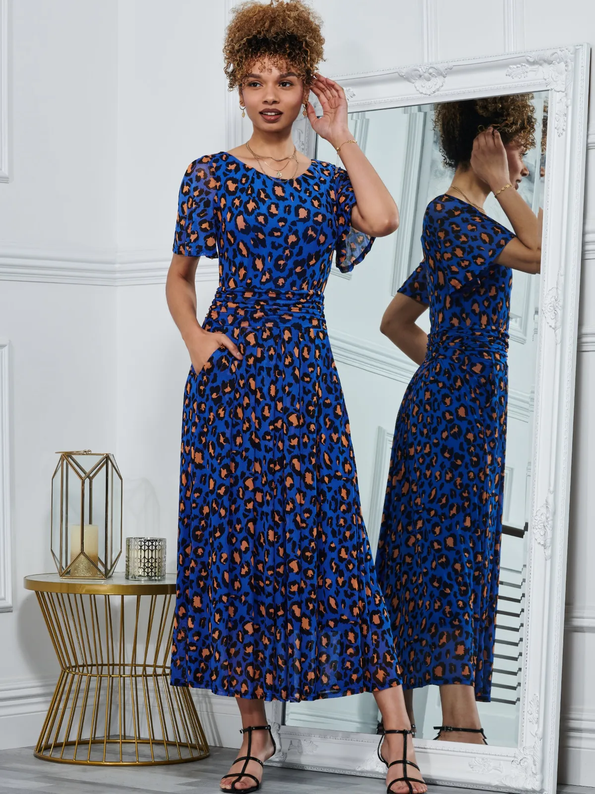 Jolie Moi Occasion Dresses|Weekend Casuals-Dorothy 3/4 Sleeve Maxi Dress, Blue Animal