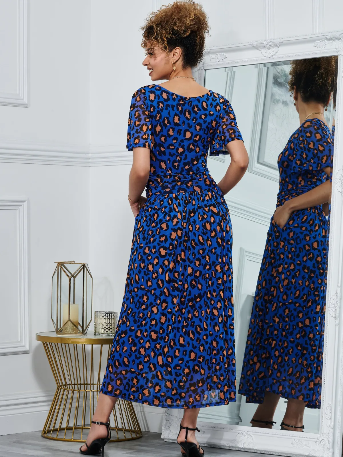 Jolie Moi Occasion Dresses|Weekend Casuals-Dorothy 3/4 Sleeve Maxi Dress, Blue Animal