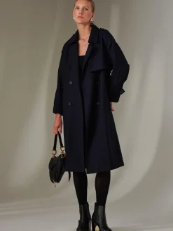 Jolie Moi Coats & Jackets-Doube Breated Trench Coat, Navy