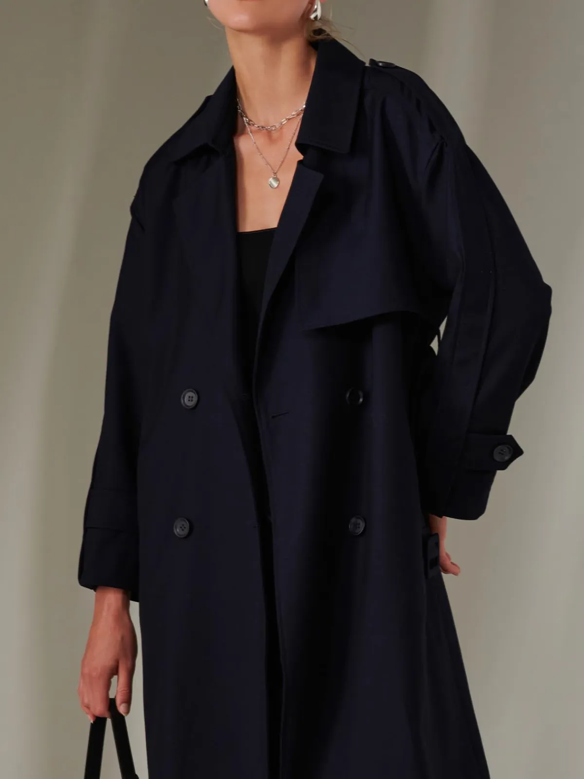 Jolie Moi Coats & Jackets-Doube Breated Trench Coat, Navy