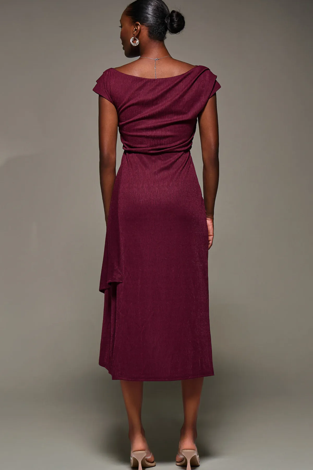 Jolie Moi Occasion Dresses|Jersey Dresses-Draped Jersey Cowl Neck Midi Dress, Burgundy