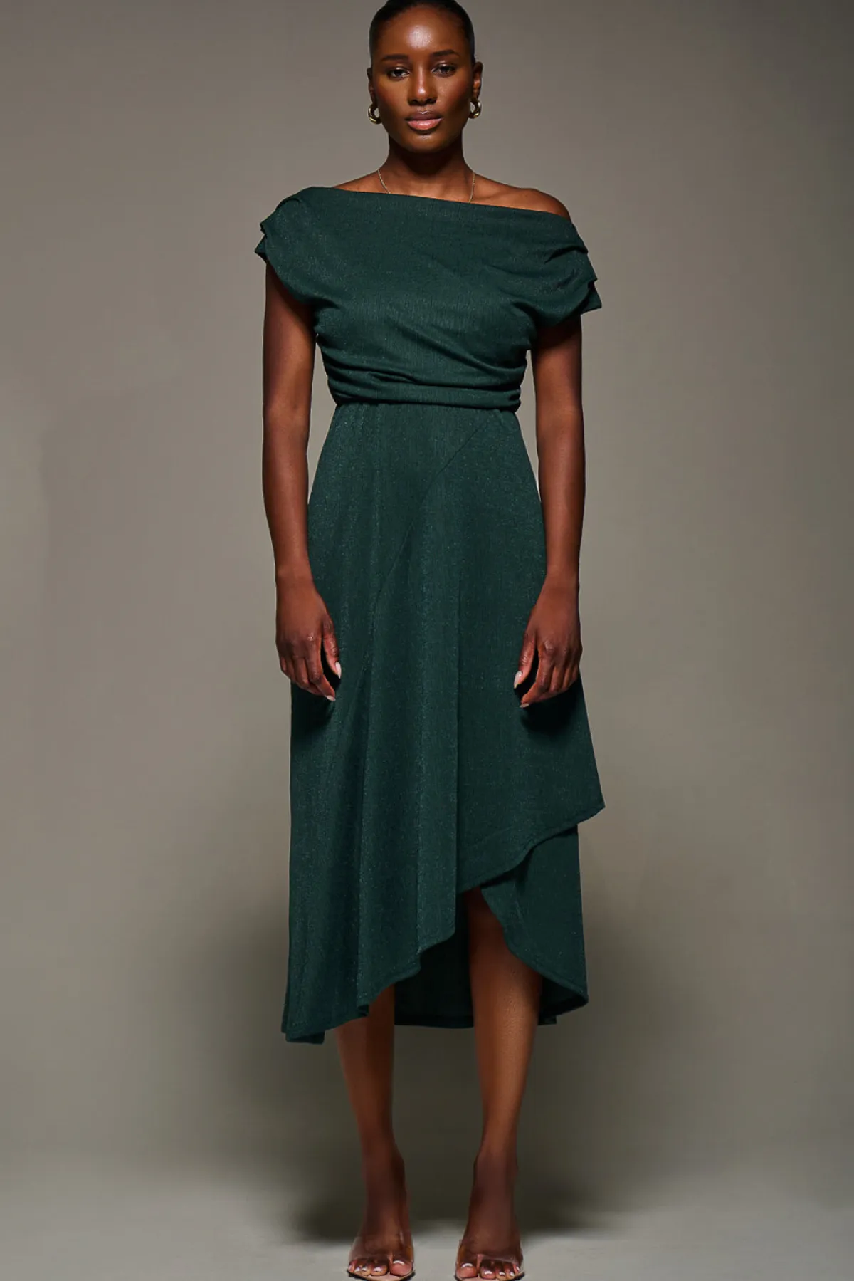 Jolie Moi Occasion Dresses|Jersey Dresses-Draped Jersey Cowl Neck Midi Dress, Dark Green